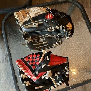 Black and Red Leather Baseball Gloves